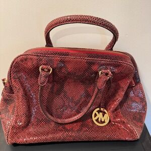 Michael Kors Reptile Snakeskin Red Dome Bag with Strap